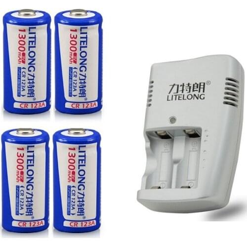 4pcs 1300mAh 3v CR123A rechargeable LiFePO4 battery lithium battery with charger