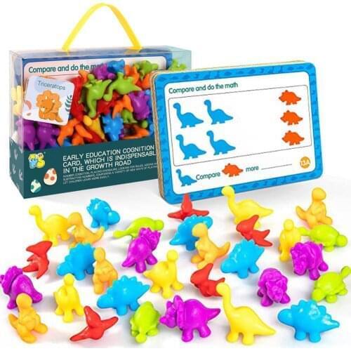 72PCS/Set Children Montessori Counting Cognitive Early Education Teaching Color Classification Card Soft Dinosaur Animal Toys
