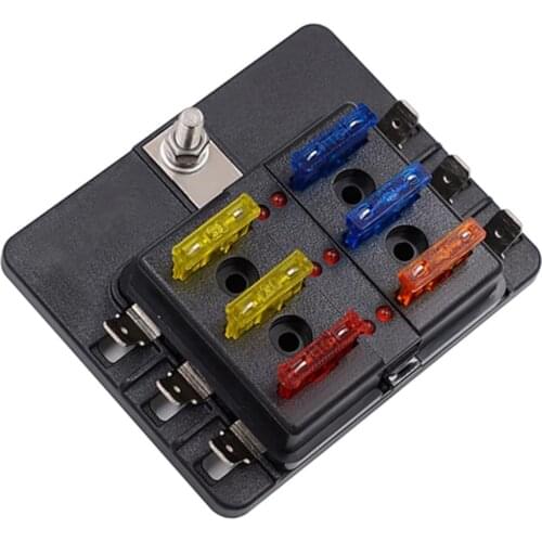 6 Ways Blade Car Fuse Box Holder Screw Terminal Block with LED Warning Light for 12V 24V Car Boat Marine Trike