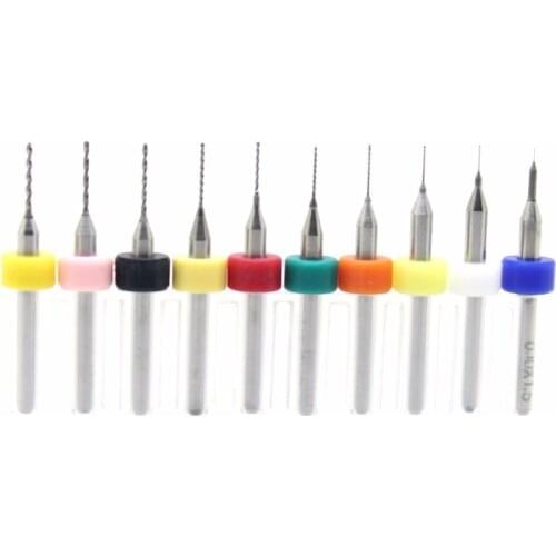 Free shipping 10pcs 0.1-1mm 3.175 shank Carbide End Engraving Bits CNC Rotary Burrs Set corn PCB router bits