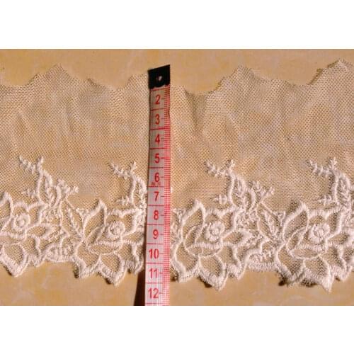 FREE SHIPPING 11cm white color nylon net and cotton flower embroidery lace trimmings,XERY14c