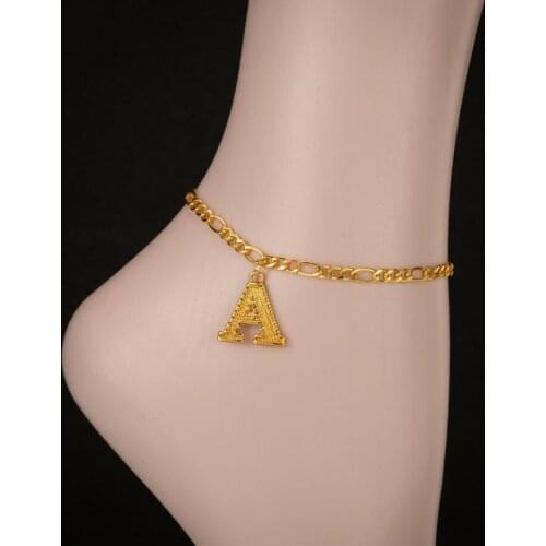 Jisensp Initial Anklet Vintage Old English Alphabet A-Z Letter Anklet Bracelets for Women Girls Stainless Steel Leg Bracelet