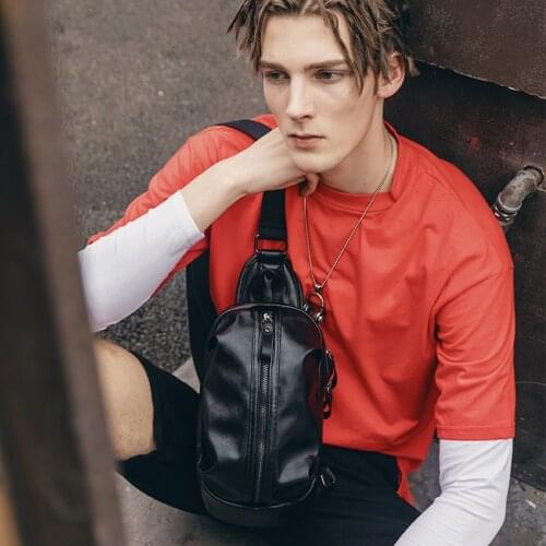 Black Chest Bags Men Vintage Artificial leather PU Shoulder Bags For Men Cross body pack Male Messenger Bag