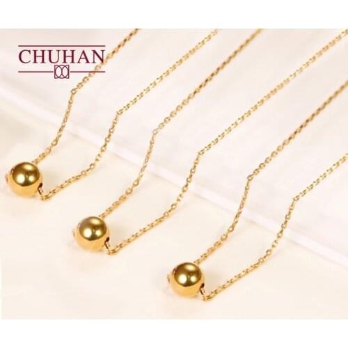 CHUAHN Jewelry Real 18K Gold Necklace Solid Gold Beads Pendant Pure AU750 For Women Fine Wedding Gift Classic O-chain Wholesale