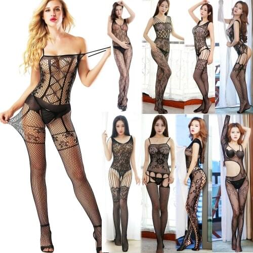 Fantasy sexy fishnet body stockings lingerie erotic open crotch underwear night suspender for women stretchy mesh tight appeal