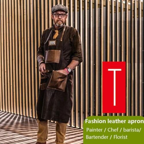 Genuine Leather Apron Waterproof Top Layer Cow Leather Chef Painting Barista Bartender Senior Manual Craftsman Aprons Customized