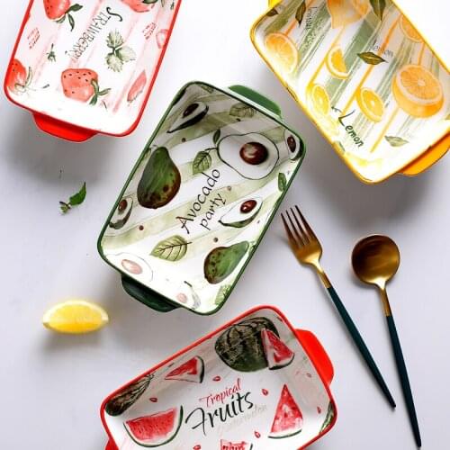 Ceramic Dual Handle Baking Pan Baking Tray Baking Bowl Creative Household Oven Microwave Oven Meal Tray Tableware
