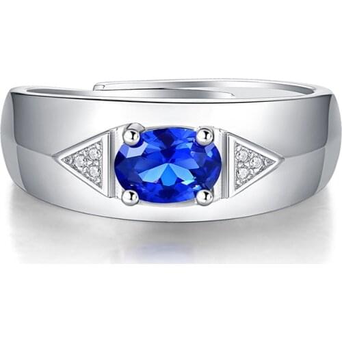 Classic 925 Streling Silver Synthesis Shape Blue Sapphire Rings Men and Women Wedding Engagement Rings Fine Elegant Jewelry