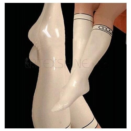 Beautiful White Womens Natural Latex Stockings with Buckles