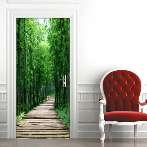 Creative 3D Door Sticker DIY Home Decor Self-Adhesive Wallpaper Bamboo Forest Small Road Bedroom Door Renovation Photo Mural 3D