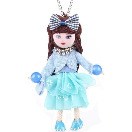 Bonsny Doll Necklace Pendant Long Chain French Girls Statement Collar 2016 New Cute Choker Fashion Women Accessories