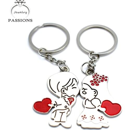 Hot Sale Fashion Wedding Decorations Metal Keychain Couples Lover Car Key Chain Cartoon Key Chain For Girlfriend&Boyfriend Gift