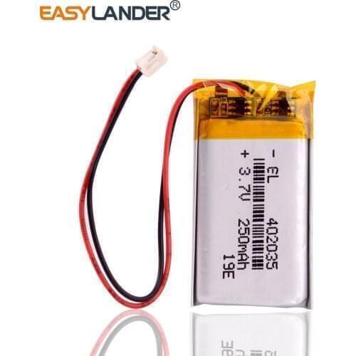 JST 1.5 mm 2pin 250mAh 402035 Lithium Polymer LiPo Rechargeable battery for Handheld GPS Mp3 GPS bluetooth