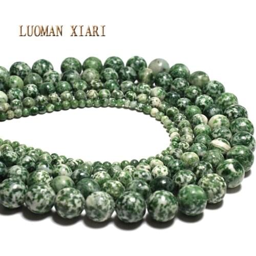 Wholesale AAA+ Green Dot Jades Matte Natural Stone Beads For Jewelry Making DIY Bracelet Material 4/ 6/8/10/ 12 mm Strand 15.5