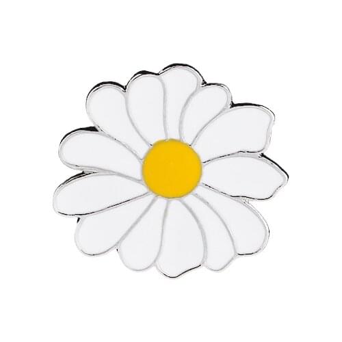 Cute Metal Badge White Daisy Flower Spring Time Easter Enamel Lapel Pin Brooches Women Girls Children for Clothing Bag Decor