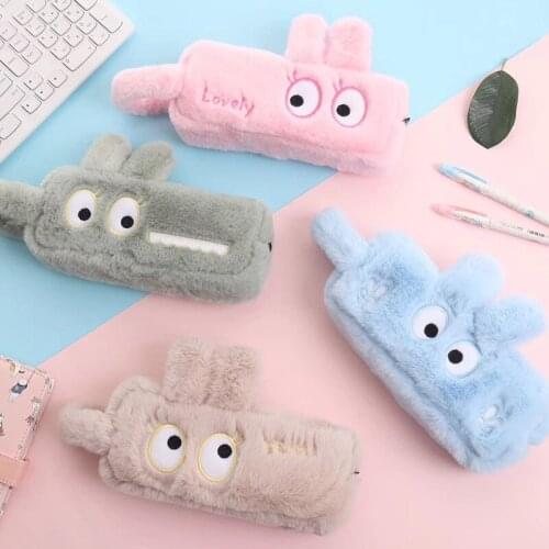 Cute plush pencil case student stationery bags multifunction portable large capacity pen bag childrens bags school supplies