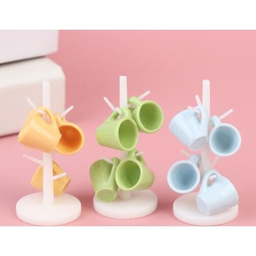 Dollhouse Miniature Dining Room Bar Furniture With Cup Wine Cups Plastic Rack Stand Holder Model For Dollhouse Decals