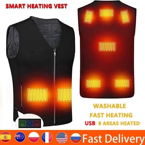 8 Areas Heated Vest Men Electric Heating Vest Thermal Warm Heating Clothes Outdoor Fishing Hunting Vest Winter Usb Heated Jacket