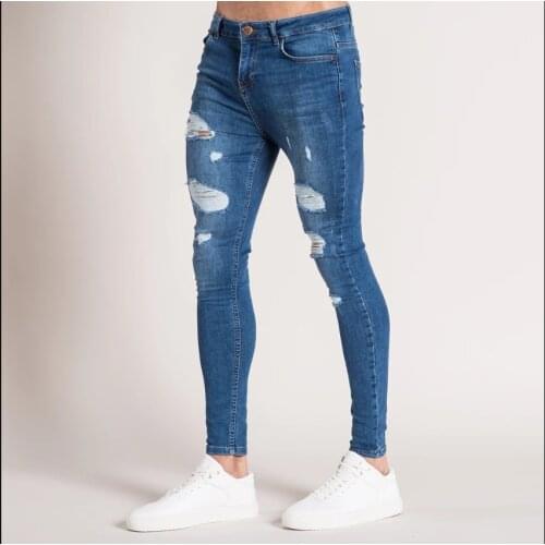 Mens Hip-hop Ripped Pants Fashion Jeans Slim Men Jeans Big Size Brand Jeans Skinny Stretch Slim Fit Pants M-5XL