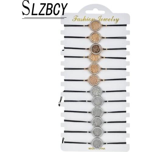 12pcs/set Tree of Life Charm Bracelets Set Women Adjustable Rope Rhinestone Bracelet Wristband Bohemia Gold Silver Color Jewelry