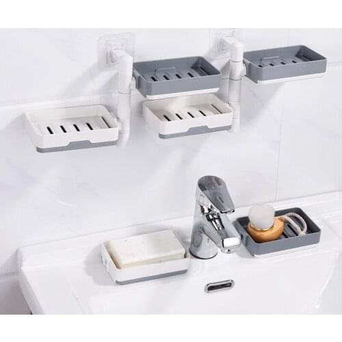 Nanjibao Rotatable Creative Drain Soap Holder Bathroom Wall Hanging Three-Layer Soap Box Free Perforated Bathroom Soap Storage