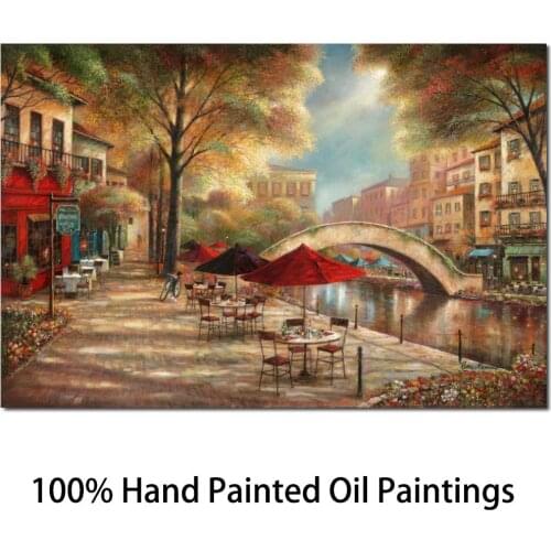 Landscape artwork oil canvas painting River walk Cafe Ruane Manning wall art modern colorful pictures for home decor