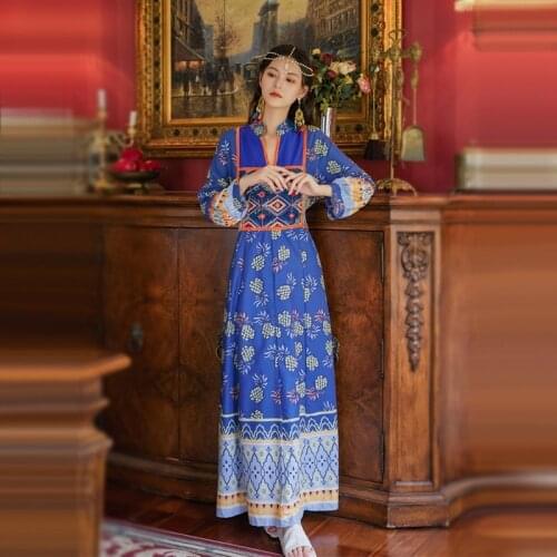 2020 New Boho Chic Dress Summer Long Sleeve Travel Holiday Dress Loose Long Dress Robe Beach Dresses And Tunics Plus Size 11427