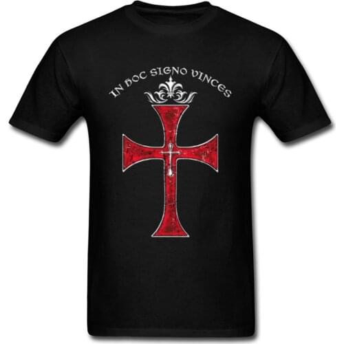 New Arrival Knights Templar Cross Print T-shirt Stylish Men Black Red T Shirt Cartoon Vintage Pattern Tops For Christian