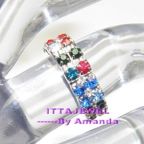 Wholesale 12pcs Two Row Multicolour Rhinestone Crystal Stretch Bride Girls Rings,Free Shipping