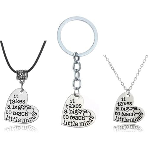 It Takes A Big Heart To Teach Little Minds Charm Love Heart Pendant Necklace Jewelry Thank You Teacher Graduation Season Gifts