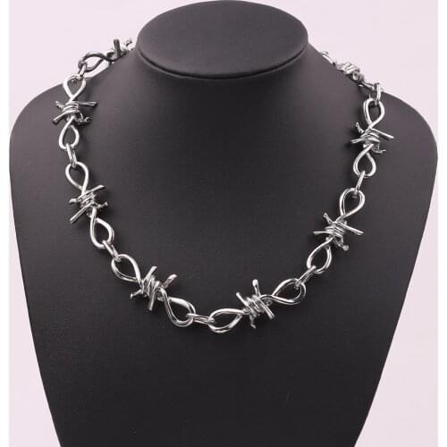 Punk Style Thorns Unisex Choker Necklace Harajuku Streetwear Barbed Wire Brambles Flame Padlock Pendant Necklace Metal Jewelry