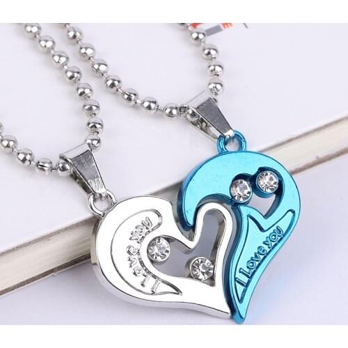 Wholesale 1 Pair Fashion Couple Heart Shape I Love You Pendant Fashion Gift Accessories Necklace Unisex Lovers Couples Jewelry