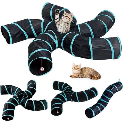 2/3/4/5 Holes Practical Cat Tunnel Foldable Pet Kitty Training Interactive Fun Toy Tunnel Rabbit Cat Animal Game Pipe Black blue