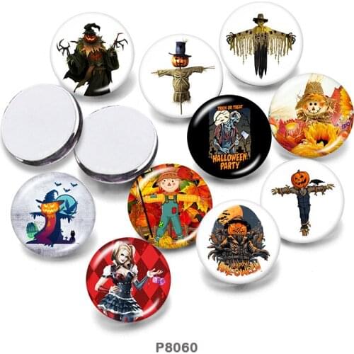 Halloween Scarecrow pumpkin 10mm12mm/18mm/20mm/25mm/30mm Round Glass Cabochon Flat Back Making Findings P8060