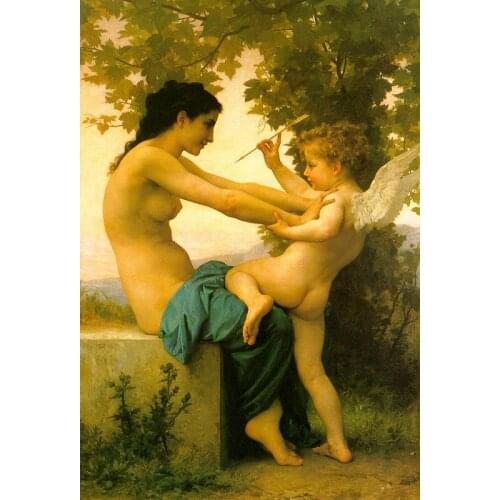 Handmade Oil painting reproduction Young Girl Defending Herself Against Eros by William Bouguereau
