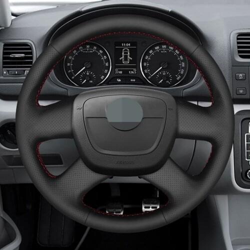 Hand Sewing Black Genuine Leather Car Steering Wheel Cover For Skoda Octavia Citigo Roomster Fabia Superb Yeti 2009 - 2013