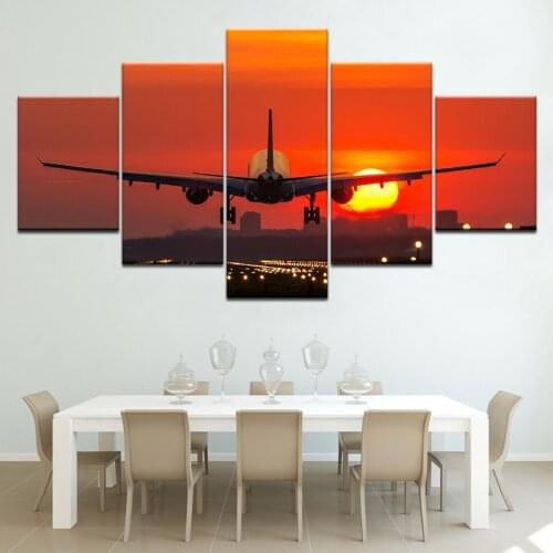 The plane flying sunset 5 piece Wallpapers modern Modular Poster art Canvas painting for Living Room Home Decor