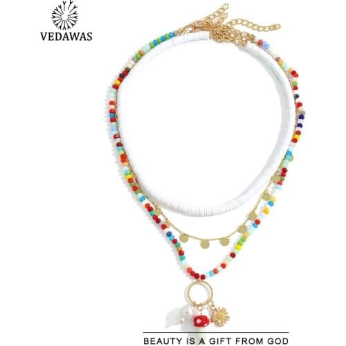 Vedaws Summer Holiday Seaside Silicone Shell Stone Necklaces for Women Jewelry Hawaii Beads Flower Layer Collar Choker Necklaces