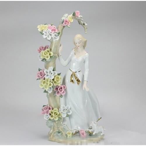 VINTAGE PORCELAIN FLOWER PICKING GIRL MINIATURE STATUE HANDMADE CERAMICS BELLE FIGURINE DECORATION CRAFT PRESENT ORNAMENT R2185