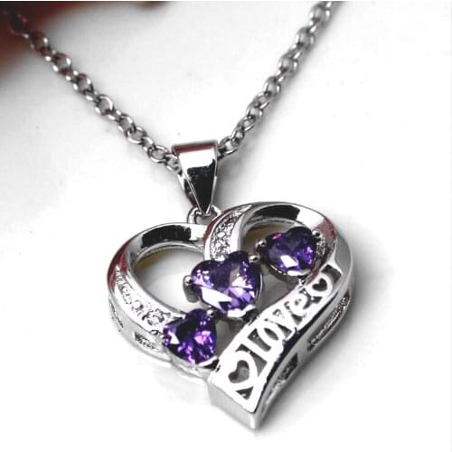 WQQCR Hot 925 Sterling Silver colorLove Shape Necklace And Pendants Jewelry For Women With ROLO Chain Luxurious Big CZ Crystal