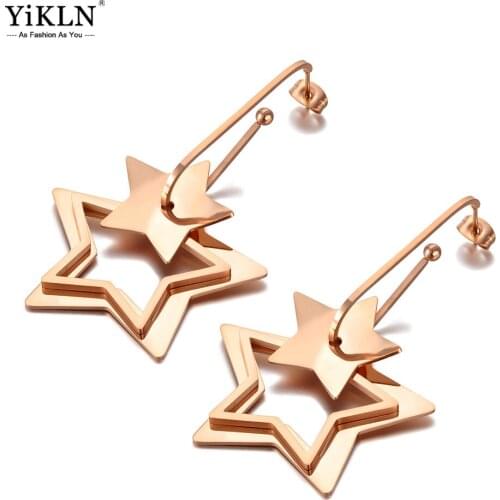 YiKLN Bohemia Hollow Geometric Star Stud Earrings Stainless Steel Trendy Graphics Earrings Jewelry For Women Girls YE20102