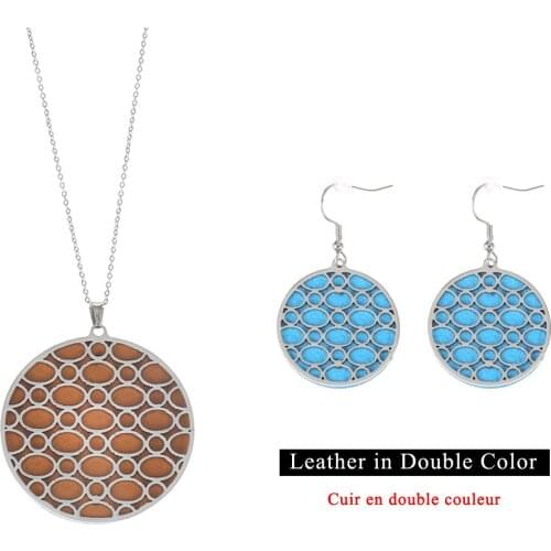 Yioumit Necklace And Earing Set Round Big Bubble Pendant Charm Necklace Interchangeable Leather Drop Round Earrings Jewelry Sets