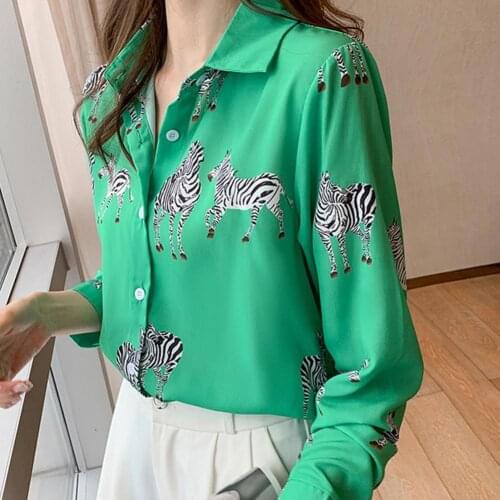 Women Shirt Animal Print Single-breasted Autumn Turndown Collar Long Sleeve All Match Blouse Streetwear Harajuku T-Shirt