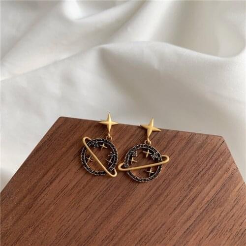 Origin Summer Unique Design Black Gold Color Planet Dangle Earings for Women Fashion Hollow Out Earings Jewelry Accessories