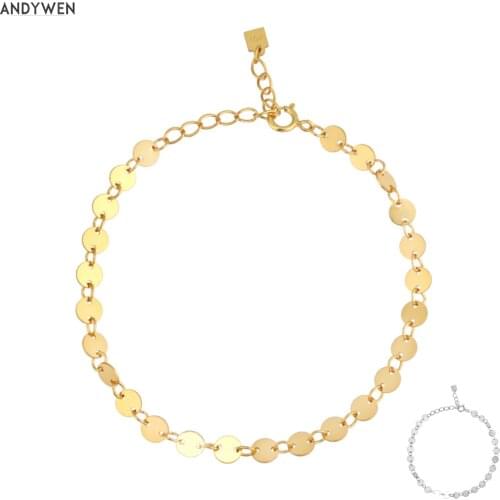 ANDYWEN 2020 New 925 Sterling Silver Coins Chain Bracelet Women Fashion Luxury Crystal European Rock Punk Jewelry Statement
