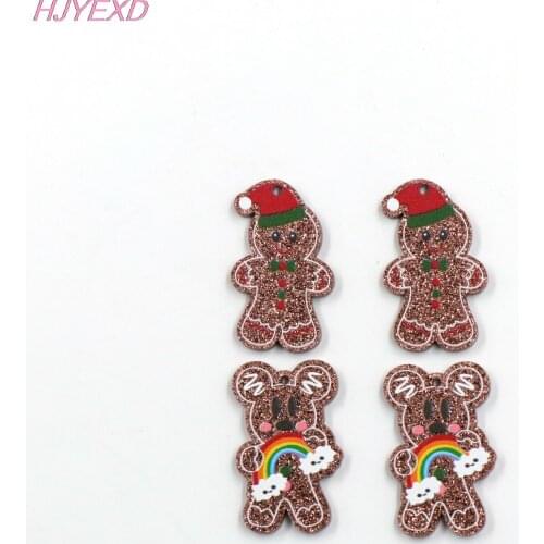 10pcs) CH1237-35mm Mouse Head Gingerbread For Earrings UV Printed Glitter Acrylic Jewelry Making Accessories