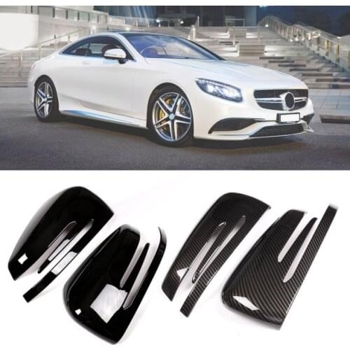 2 x Carbon Fiber ABS Chrome Side Door Rearview Mirror Cap Cover Trim For Mercedes Benz A CLA GLA GLK Class W176 W117 X156 X204