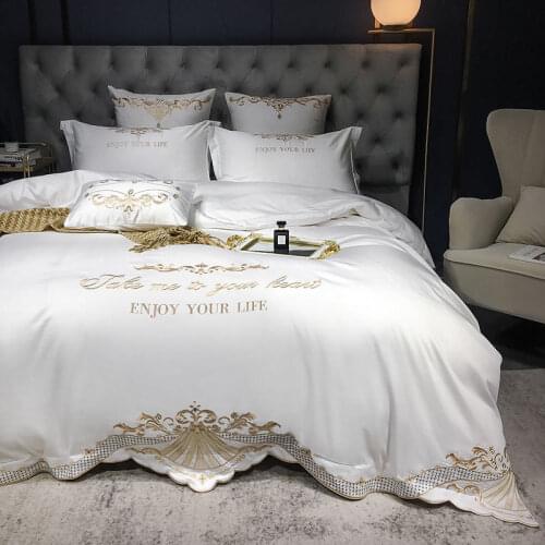2020 Luxury Egypt Cotton Elegant Silky Bedding Set Delicate Embroidery Duvet Cover Flat Fitted Sheet Pillowcases 4Pcs