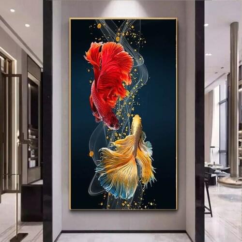 5D Diamond Painting Golden Yellow Fish Embroidery Full Square Round Resin Rhinestone DIY Cross Stitch Kits Mosaic Home Decor