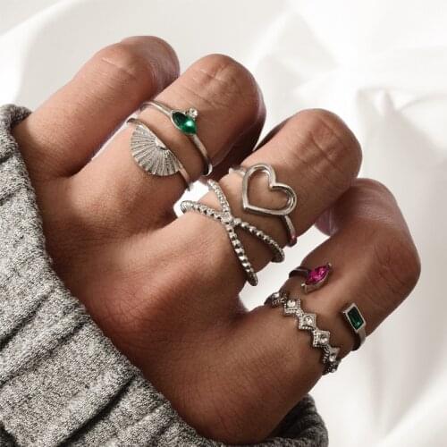 6pcs Fashion Crystal Love Rings Set Combination Engagement Rings for Women Boho Designer Luxury Jewelry Wholesale Rings